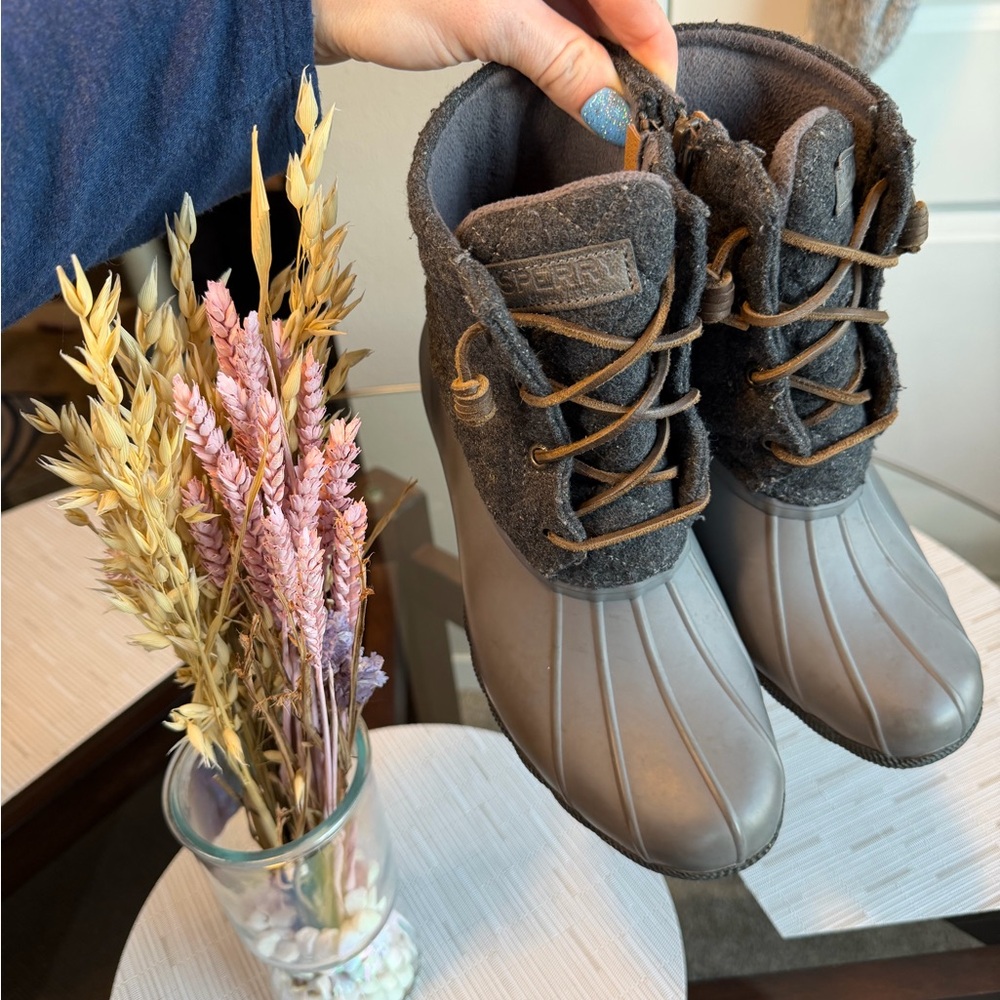 Sperry Saltwater Rain Duck Boots | Gray Quilted Wool | Women’s 7.5